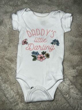 Daddy's Little Darling White Baby Bodysuit with Pink Floral Accents